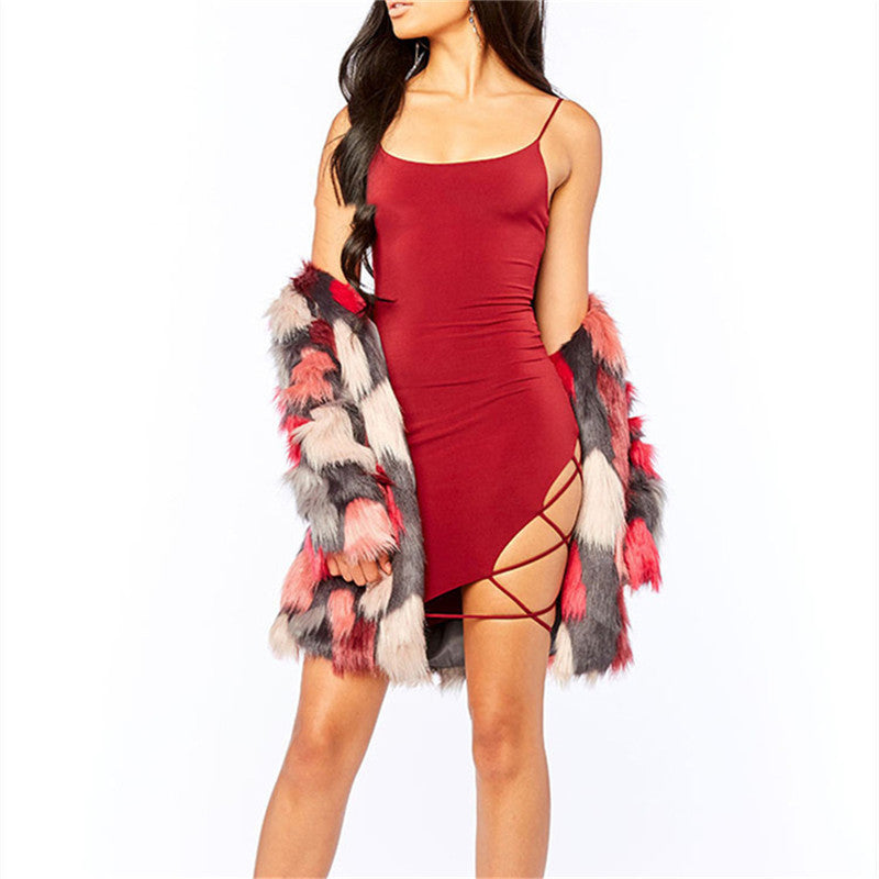 New Suspender Side Slit Bag Hip Dress