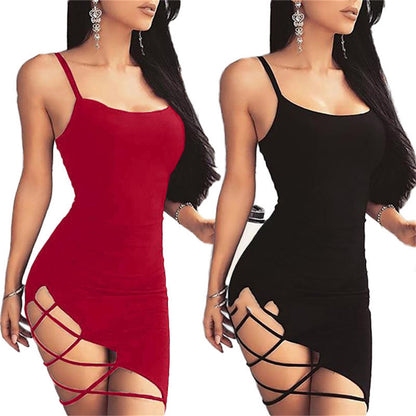 New Suspender Side Slit Bag Hip Dress