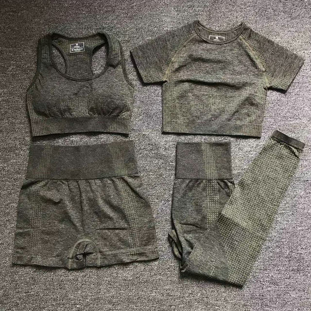 Yoga Seamless Leggings Short Sleeve Crop Top Set