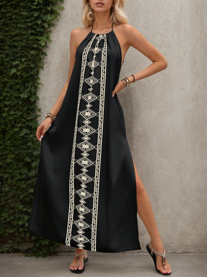 Womens Backless High-Slit Holiday Slip Dress