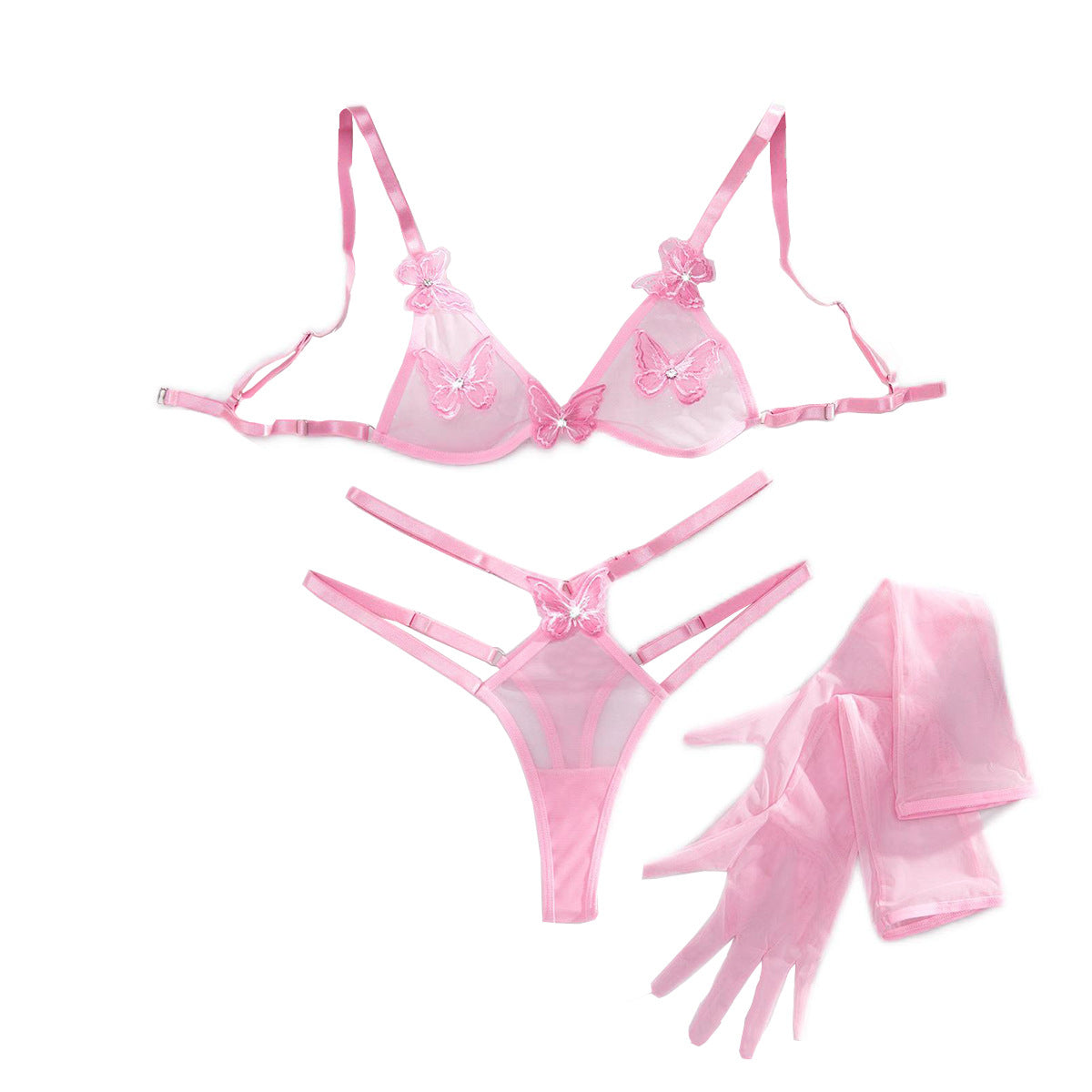 Butterfly Embroidered Sheer Mesh Three-piece Set