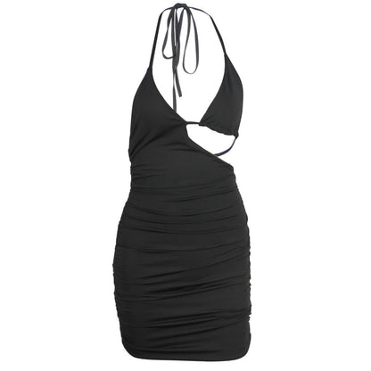 New Halter-neck Slip Dress With An Asymmetrical Design A Sleek Solid-color Bodycon Dress
