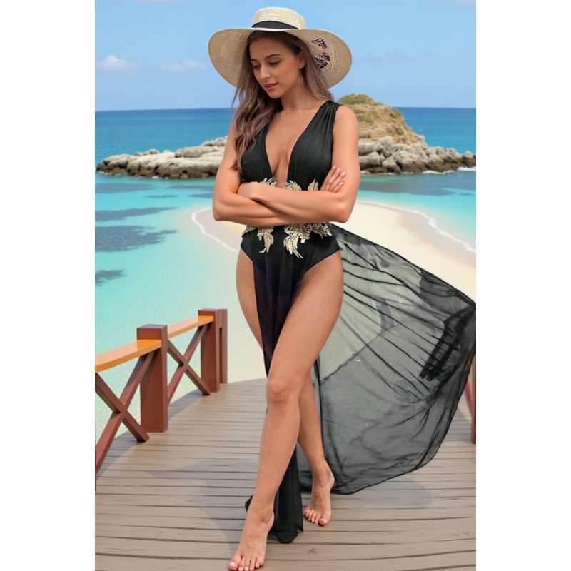 Deep-V High-slit Dress For A Beachy Vacation Look