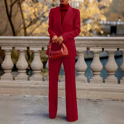Solid Color Suit Coat Straight-leg Pants Two-piece Set