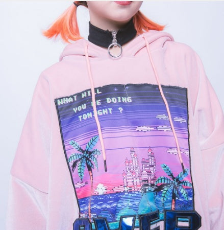 Summer and winter jasmine street jinsirong bright patch oversize Hoodie BF