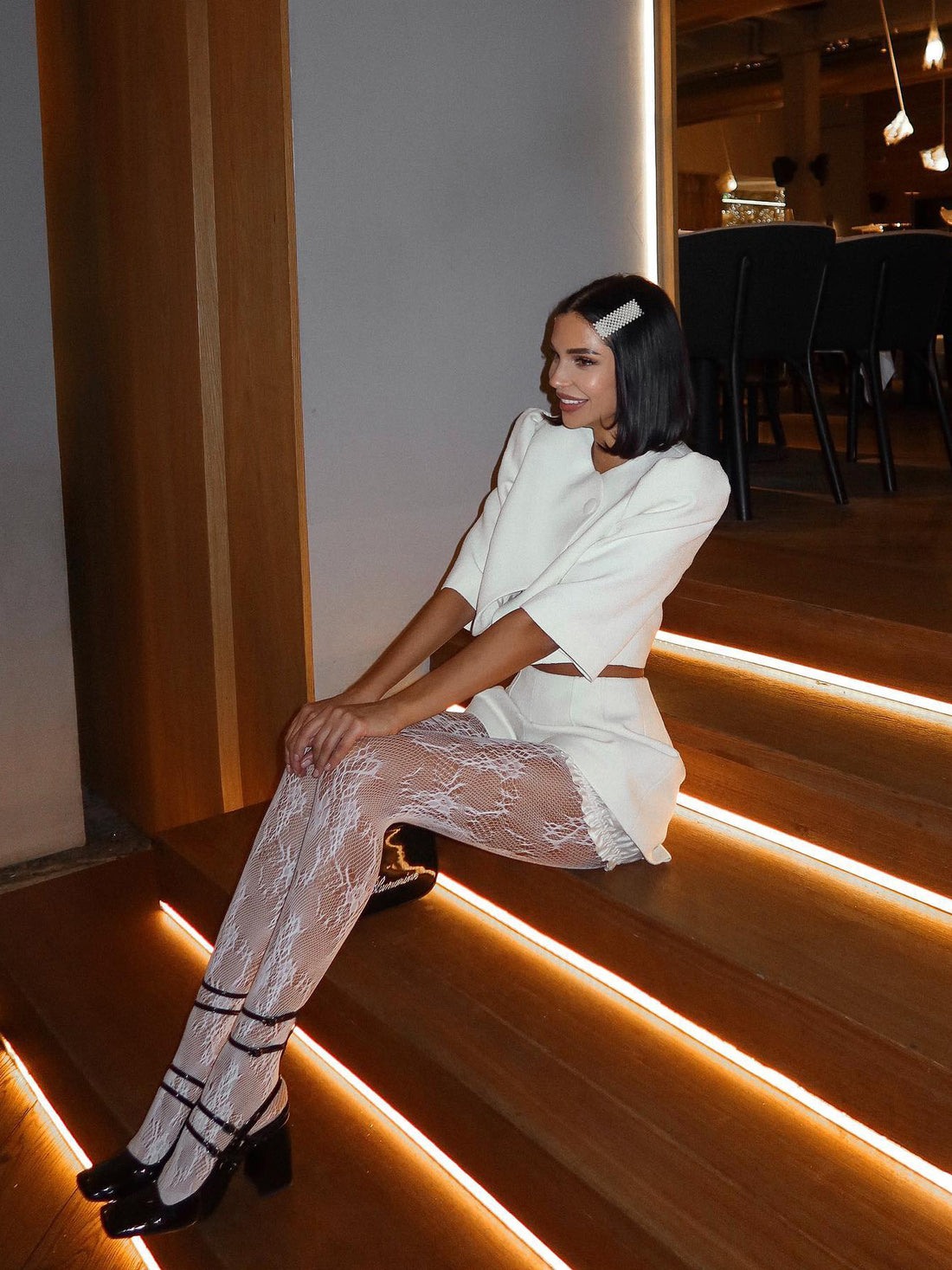 White Single-button Half-sleeved Crop Top &amp; Shorts Set