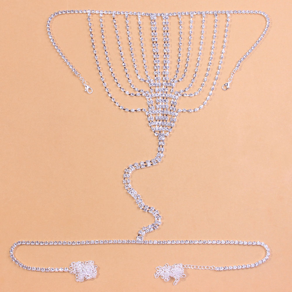 Three-piece Rhinestone Body Chain Suit Beach Party  Diamond Underwear Set