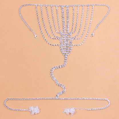 Three-piece Rhinestone Body Chain Suit Beach Party  Diamond Underwear Set