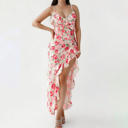 Elegant High Slit Printing Slip Dress