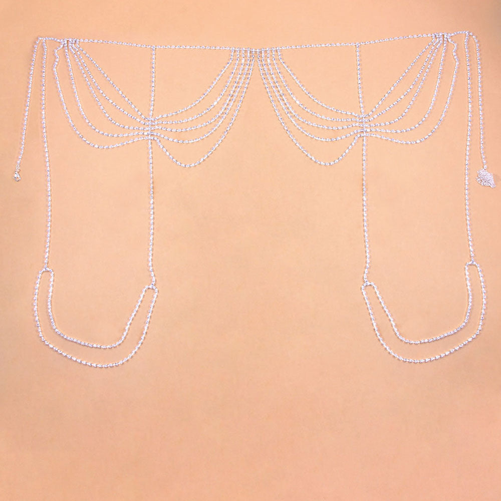 Three-piece Rhinestone Body Chain Suit Beach Party  Diamond Underwear Set