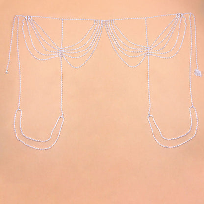 Three-piece Rhinestone Body Chain Suit Beach Party  Diamond Underwear Set