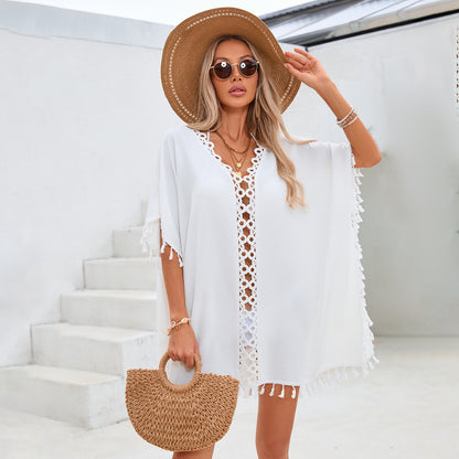 Crochet Patchwork Fringe Bikini With Beach Cover-up